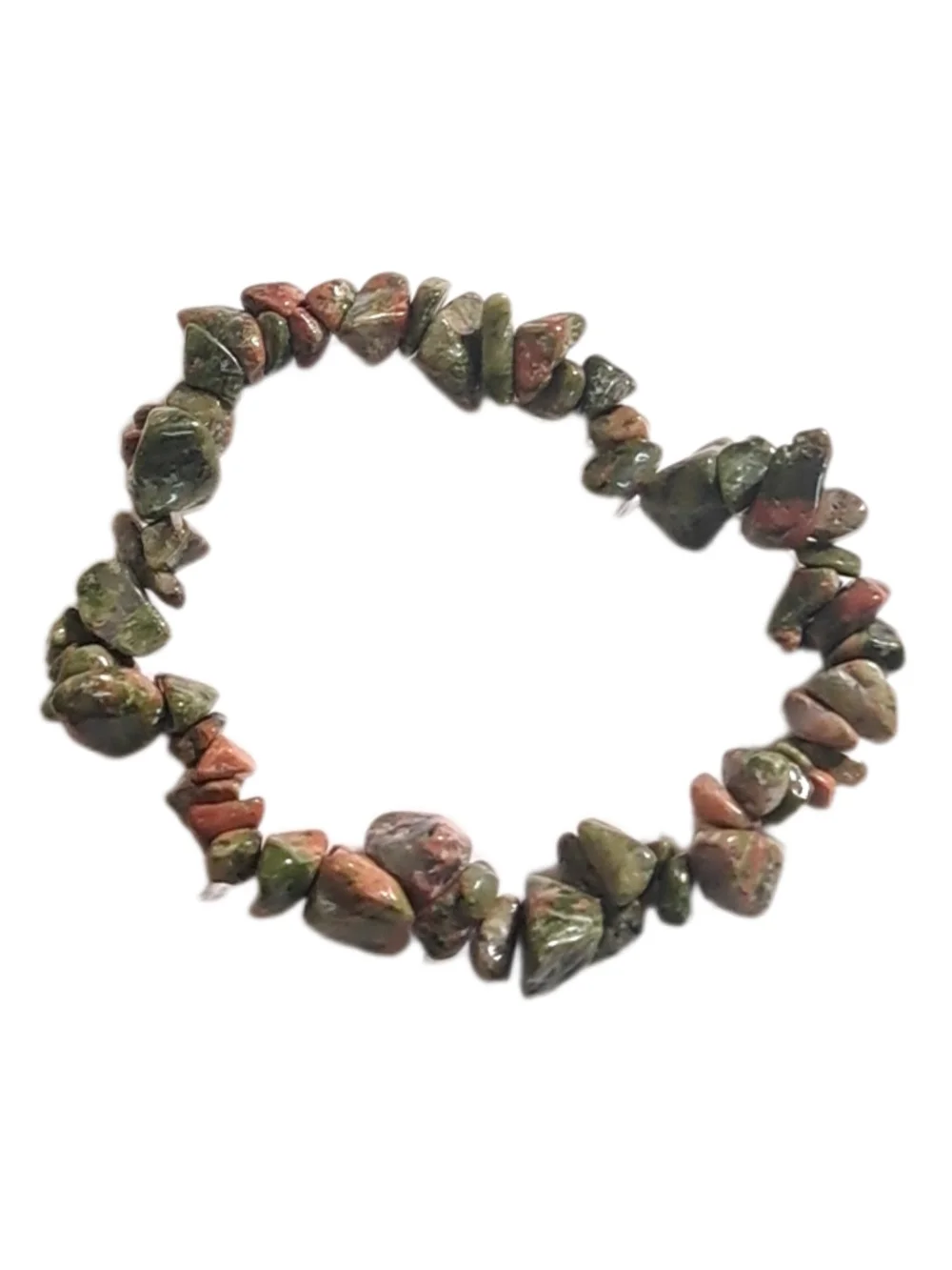 Green and Pink Unakite Chip Stretch Bracelet NWOT